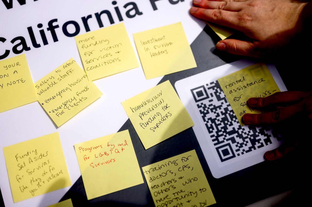 Sticky notes with priorities written on them decorate a poster for a card-sorting exercise