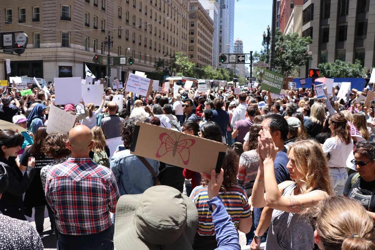 People gathered at a demonstration