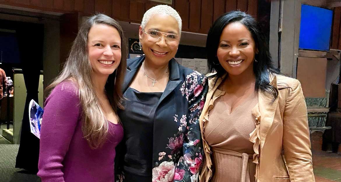 Carolina, Janiece, and Shikiri meet at the Berkeley Symphony Orchestra