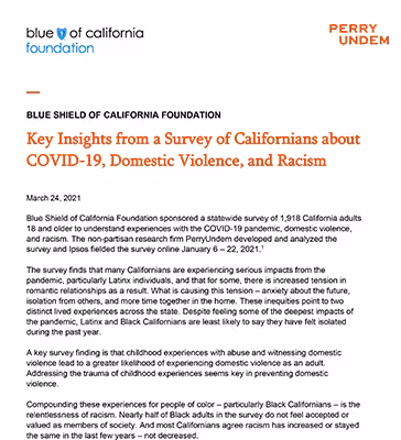 Key Insights from a Survey of Californians about COVID-19, Domestic Violence, and Racism